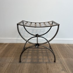 Polished Wrought Iron Curule Stool with Woven Seat and Flo | Maison Barrois