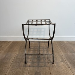 Polished Wrought Iron Curule Stool with Woven Seat and Flo | Maison Barrois