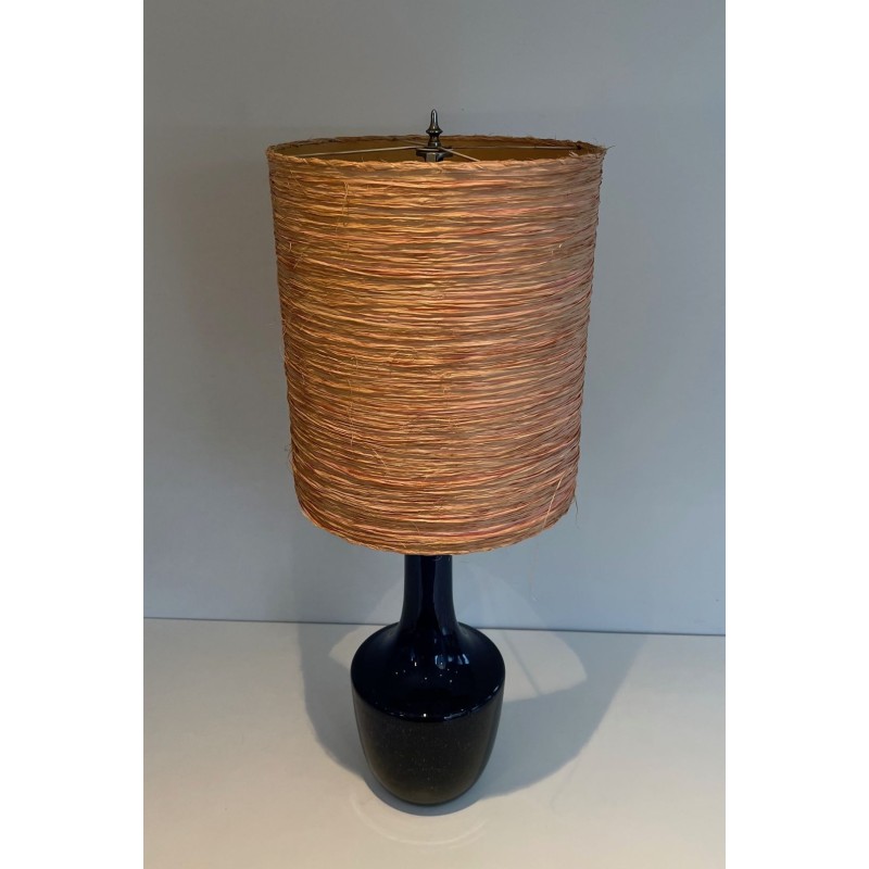 Lampe de Table en Verre Soufflé Bleu, Travail Français ou Italien, vers 1970