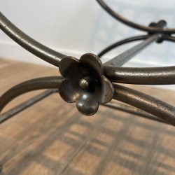 Polished Wrought Iron Curule Stool with Woven Seat and Flo | Maison Barrois