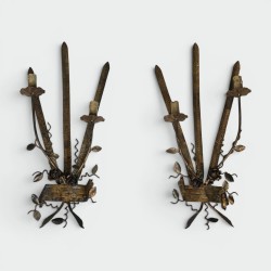 Paire d'Appliques en Fer Forgé Doré à Deux Bras de Lumière | Maison Barrois