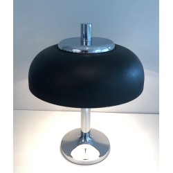 Grande Lampe de Table Chrome et Laque Noire, Mid-Century, Travail Français, vers 1950