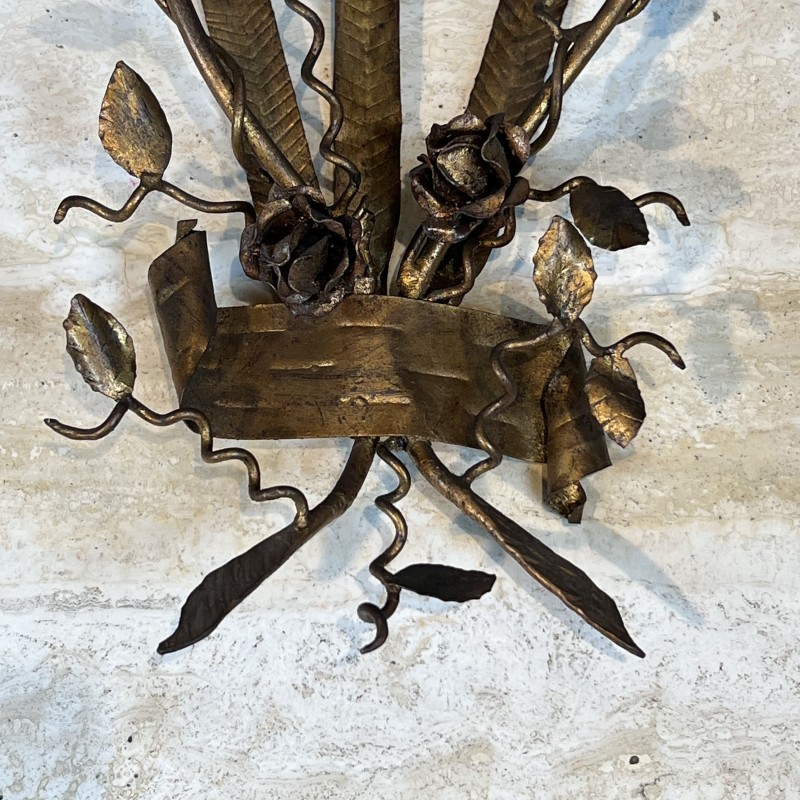 Paire d'Appliques en Fer Forgé Doré à Deux Bras de Lumière | Maison Barrois