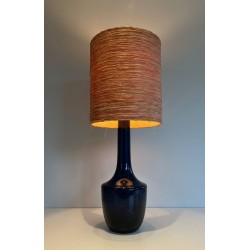 Lampe de Table en Verre Soufflé Bleu, Travail Français ou Italien, vers 1970