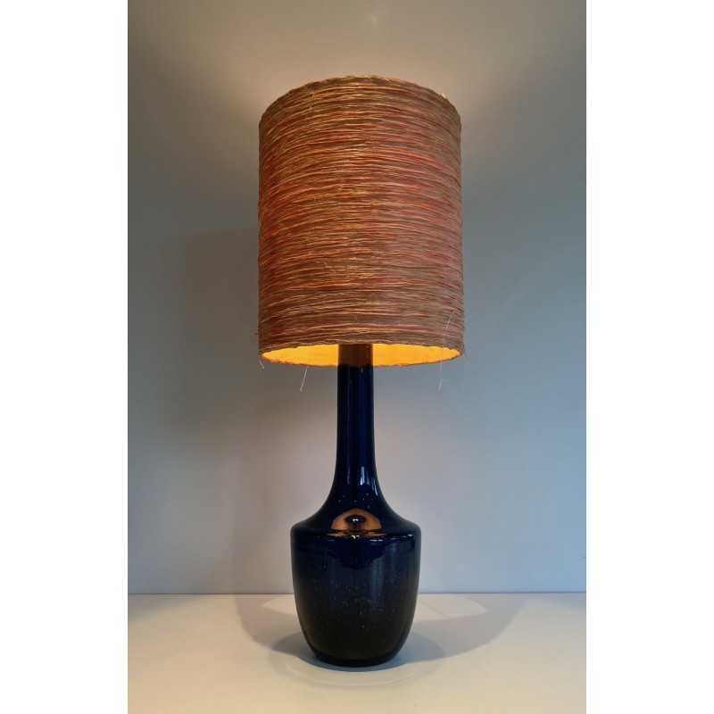 Lampe de Table en Verre Soufflé Bleu, Travail Français ou Italien, vers 1970