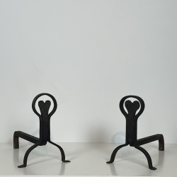 Pair of Wrought Iron Andirons with Ring and Heart Decorati | Maison Barrois