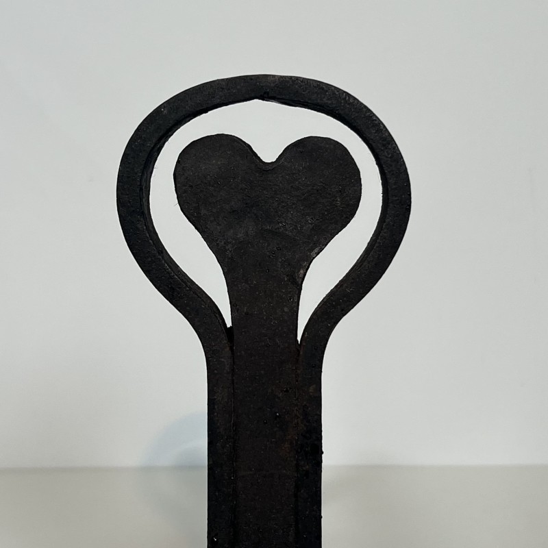 Pair of Wrought Iron Andirons with Ring and Heart Decorati | Maison Barrois