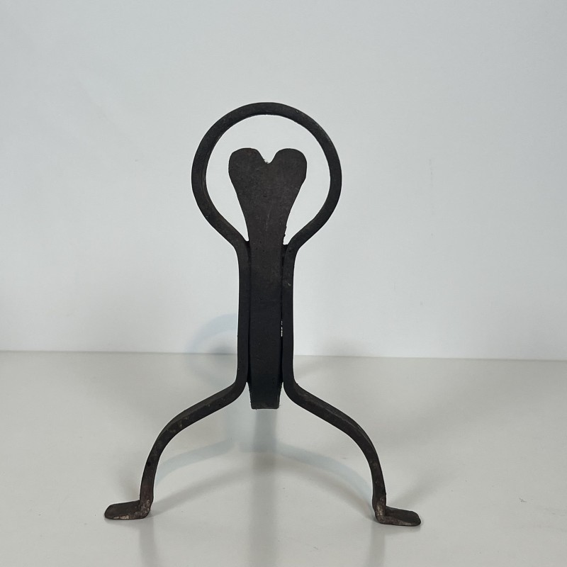 Pair of Wrought Iron Andirons with Ring and Heart Decorati | Maison Barrois