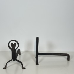 Pair of Wrought Iron Andirons with Ring and Heart Decorati | Maison Barrois