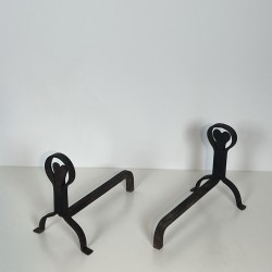 Pair of Wrought Iron Andirons with Ring and Heart Decorati | Maison Barrois