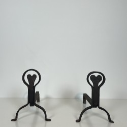 Pair of Wrought Iron Andirons with Ring and Heart Decorati | Maison Barrois