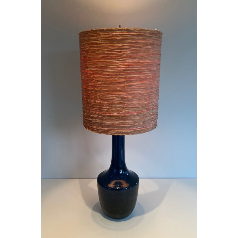Lampe de Table en Verre Soufflé Bleu, Travail Français ou Italien, vers 1970
