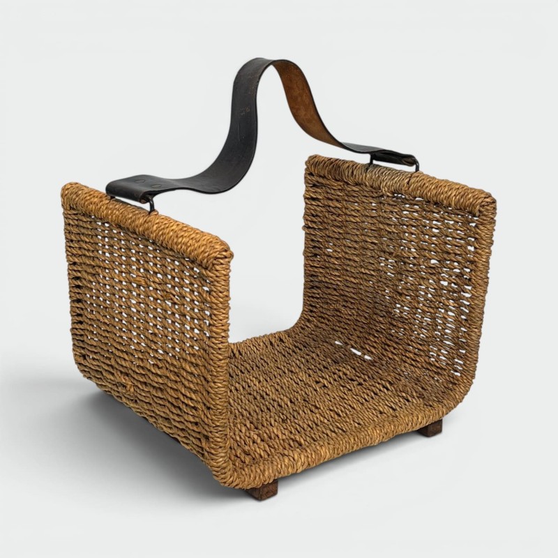 Braided Rope and Leather-Handled Log Holder, in the Style | Maison Barrois