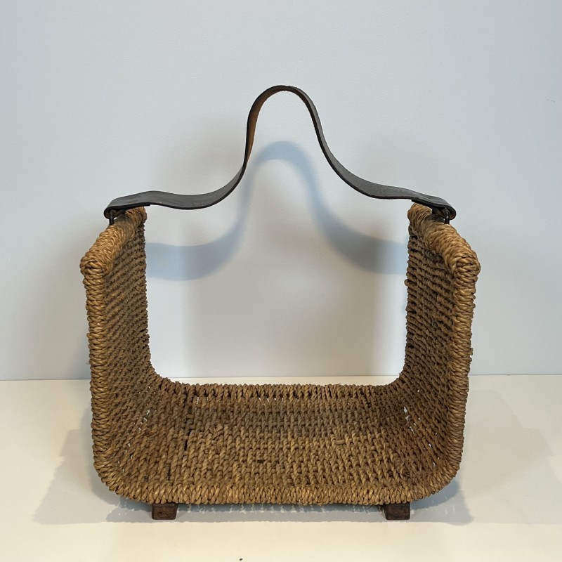 Porte-Bûches en Corde Tressée et Anse de Cuir, dans le Goû | Maison Barrois
