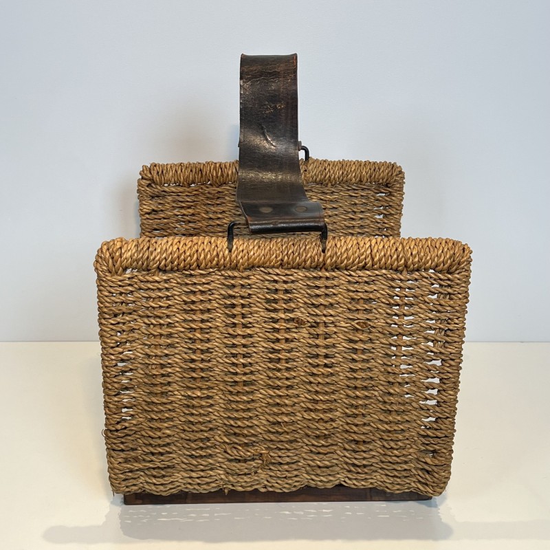 Porte-Bûches en Corde Tressée et Anse de Cuir, dans le Goû | Maison Barrois