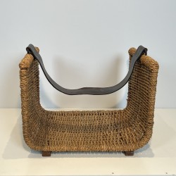 Porte-Bûches en Corde Tressée et Anse de Cuir, dans le Goû | Maison Barrois