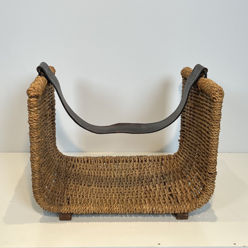 Porte-Bûches en Corde Tressée et Anse de Cuir, dans le Goû | Maison Barrois