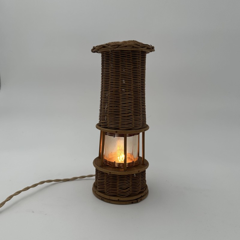 Woven Rattan Lamp in the Form of an Oil Lamp, Attributed t | Maison Barrois