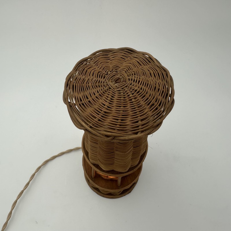 Lampe en Rotin Tressé en Forme de Lampe à Huile, Attribuée | Maison Barrois