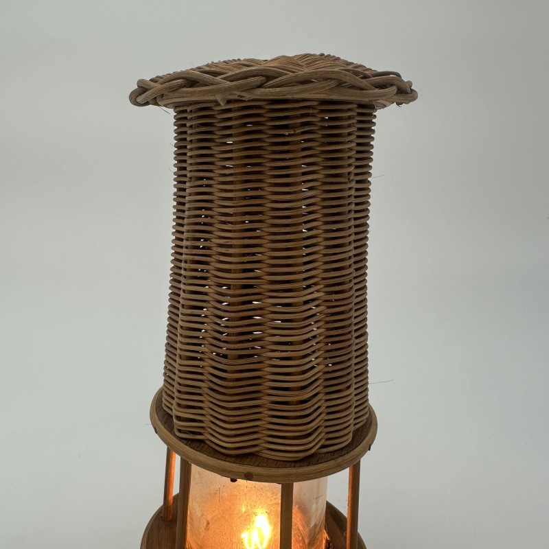 Lampe en Rotin Tressé en Forme de Lampe à Huile, Attribuée | Maison Barrois
