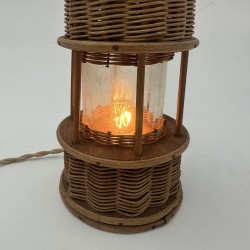 Lampe en Rotin Tressé en Forme de Lampe à Huile, Attribuée | Maison Barrois