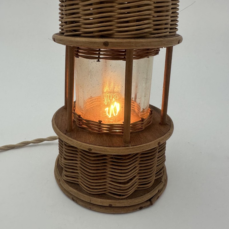 Lampe en Rotin Tressé en Forme de Lampe à Huile, Attribuée | Maison Barrois