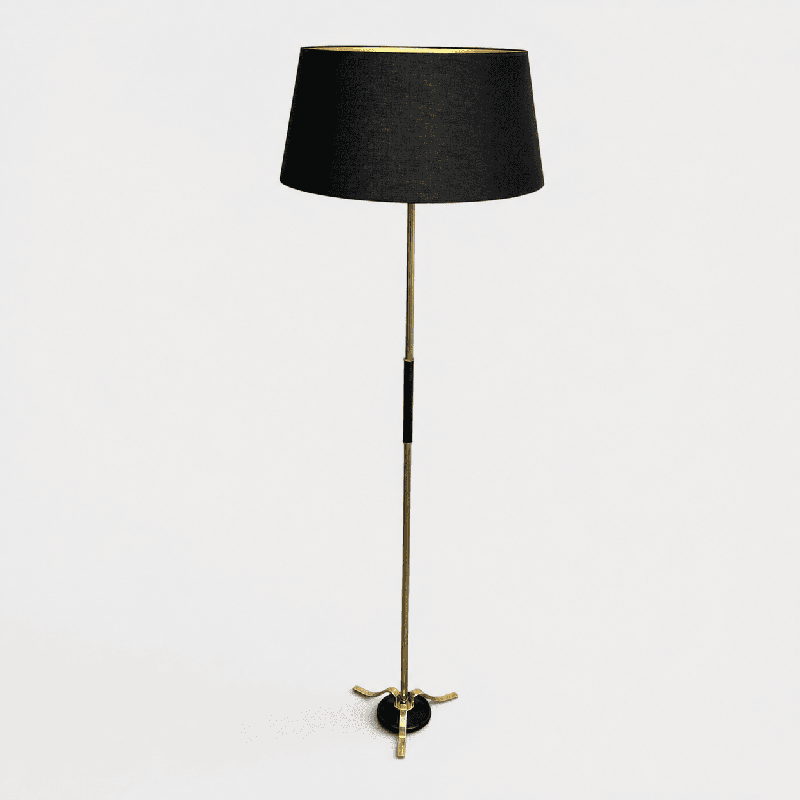 Brass Floor Lamp with a Shaft Ringed in Black, Tripod Base | Maison Barrois
