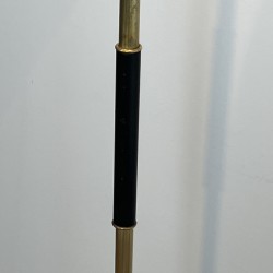Lampadaire en Laiton à Fût Bagué de Noir, Piètement Tripod | Maison Barrois