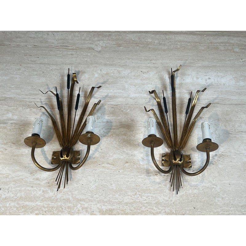 Paire d'Appliques Gerbe de Massettes à Deux Bras de Lumièr | Maison Barrois