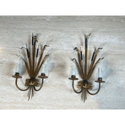 Paire d'Appliques Gerbe de Massettes à Deux Bras de Lumièr | Maison Barrois