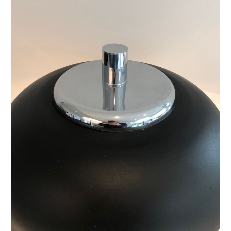 Grande Lampe de Table Chrome et Laque Noire, Mid-Century, Travail Français, vers 1950