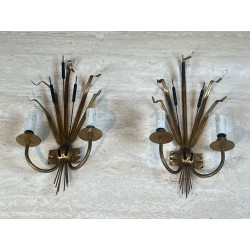 Paire d'Appliques Gerbe de Massettes à Deux Bras de Lumièr | Maison Barrois