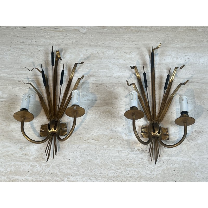 Paire d'Appliques Gerbe de Massettes à Deux Bras de Lumièr | Maison Barrois