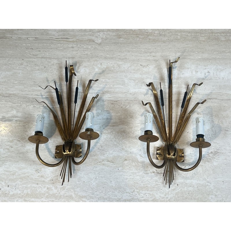 Paire d'Appliques Gerbe de Massettes à Deux Bras de Lumièr | Maison Barrois