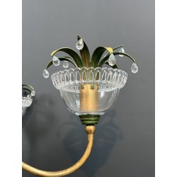 Lustre à Six Lumières en Métal Doré et Tôle Laquée Verte, | Maison Barrois