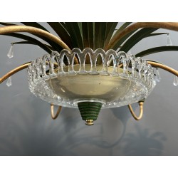 Lustre à Six Lumières en Métal Doré et Tôle Laquée Verte, | Maison Barrois