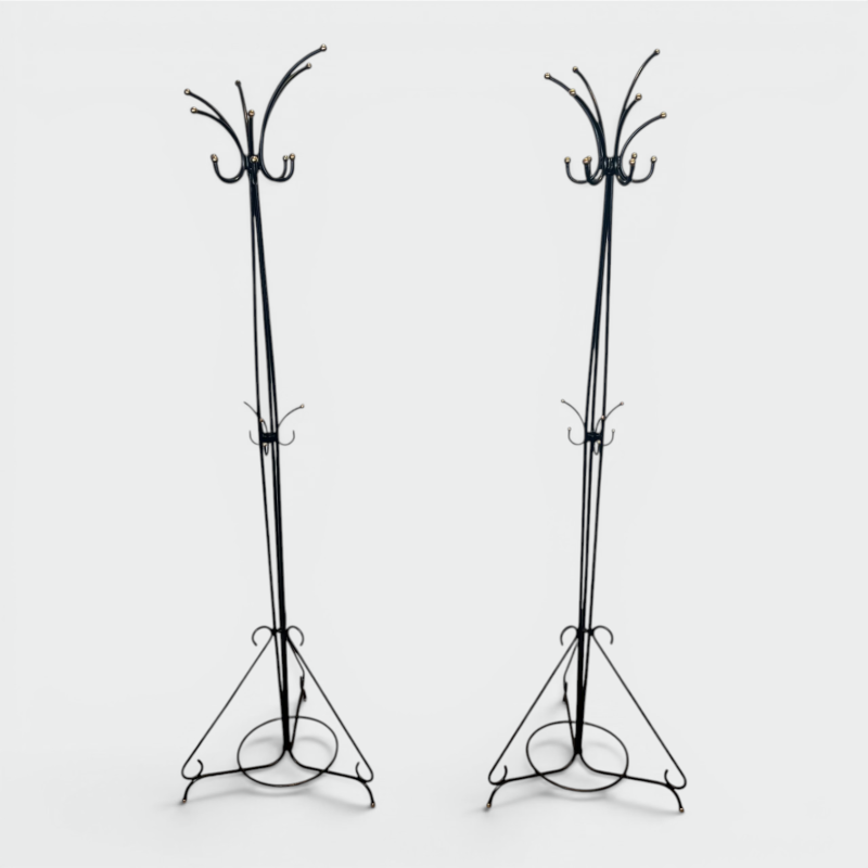 Pair of Standing Coat Racks in Black Lacquered Metal and B | Maison Barrois