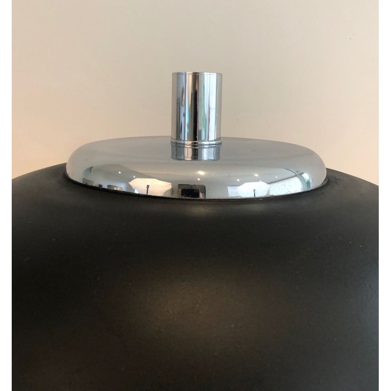 Grande Lampe de Table Chrome et Laque Noire, Mid-Century, Travail Français, vers 1950