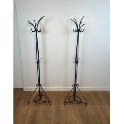 Pair of Standing Coat Racks in Black Lacquered Metal and B | Maison Barrois