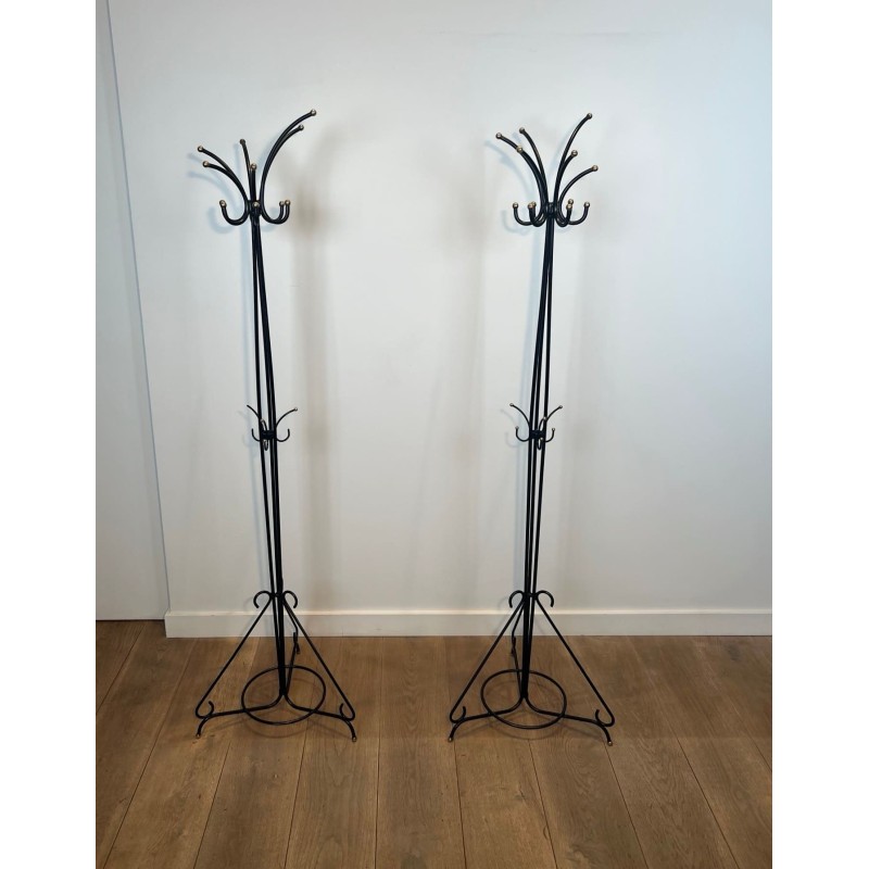Pair of Standing Coat Racks in Black Lacquered Metal and B | Maison Barrois