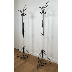 Pair of Standing Coat Racks in Black Lacquered Metal and B | Maison Barrois