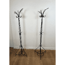 Pair of Standing Coat Racks in Black Lacquered Metal and B | Maison Barrois