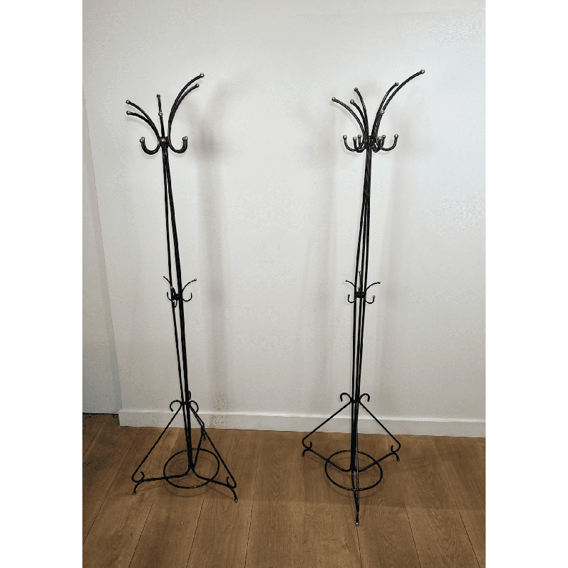 Paire de Porte-Manteaux sur Pied en Métal Laqué Noir et La | Maison Barrois
