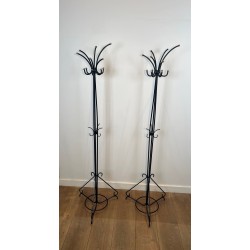 Pair of Standing Coat Racks in Black Lacquered Metal and B | Maison Barrois