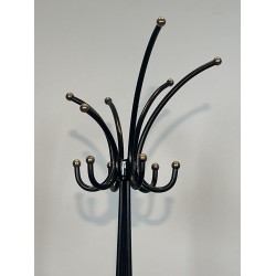 Pair of Standing Coat Racks in Black Lacquered Metal and B | Maison Barrois