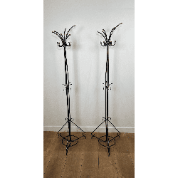 Pair of Standing Coat Racks in Black Lacquered Metal and B | Maison Barrois