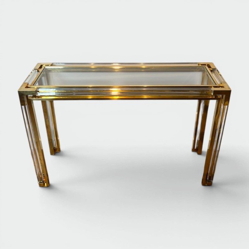 Console en Plexiglas et Laiton à Plateau de Verre, Attribu | Maison Barrois