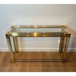 Console en Plexiglas et Laiton à Plateau de Verre, Attribu | Maison Barrois