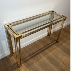 Console in Plexiglas and Brass with Glass Top, Attributed | Maison Barrois