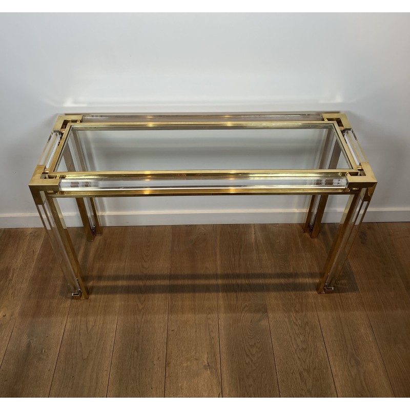 Console in Plexiglas and Brass with Glass Top, Attributed | Maison Barrois